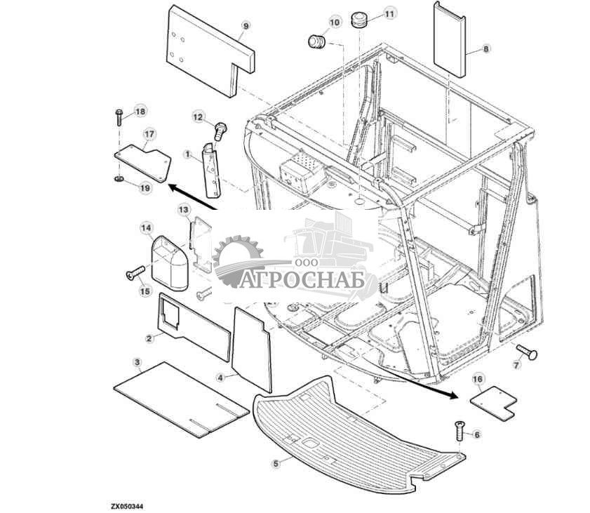 Панели салона кабины, уплотнения и напольный коврик 